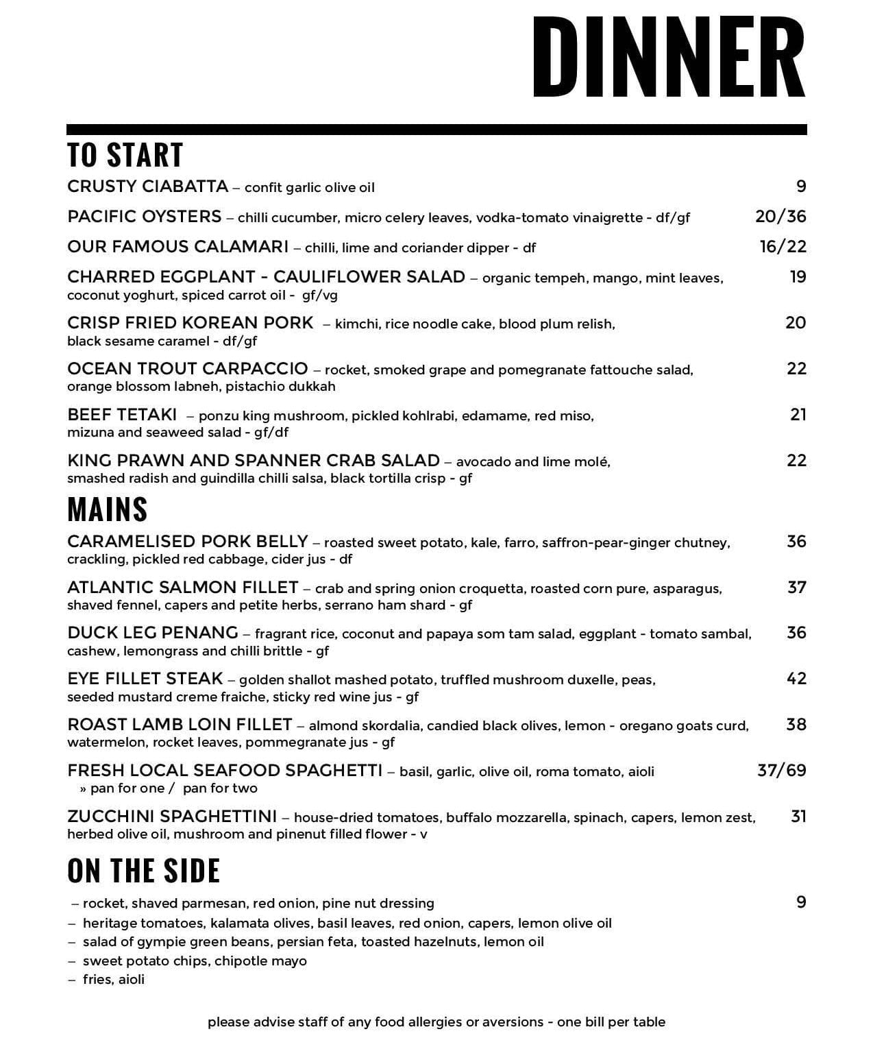 Dinner Menu - Bistro C